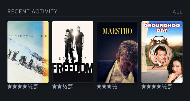 Screenshot of my last 4 watched movies logged in letterboxd.