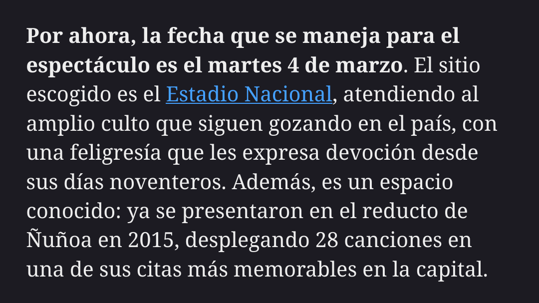 Según La Tercera Pearl Jam está listo para marzo 2025 en el nacional.