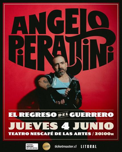 Cartel promocional del show de Angelo Pierattini el 4 de junio de 2026 en el Teatro Nescafé de las Artes.
