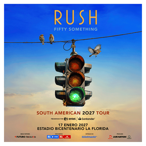Póster promocional del concierto de Rush en Chile 17 de enero de 2027 en Estadio Bicentenario La Florida