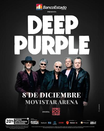 Cartel promocional del concierto de Deep Purple en Chile. 8 de diciembre 2026 en Movistar Arena.
