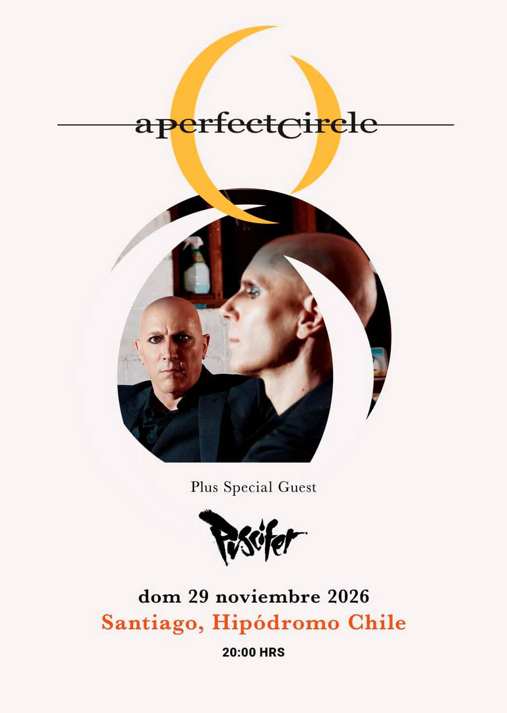 Cartel actualizado del concierto de A Perfect Circle en Chile. Hipódromo Chile. 29 de noviembre de 2026.