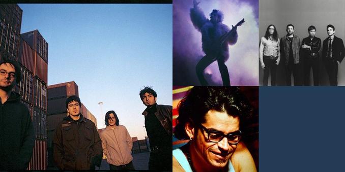 Collage of photos of the bands Lucybell, Prince, Kings of Leon, La Ley, Joe Vasconcellos