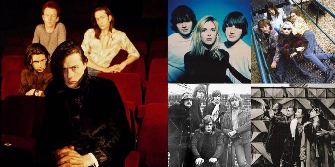 Collage of photos of the bands Suede, Saint Etienne, The Smashing Pumpkins, Pink Floyd, U2