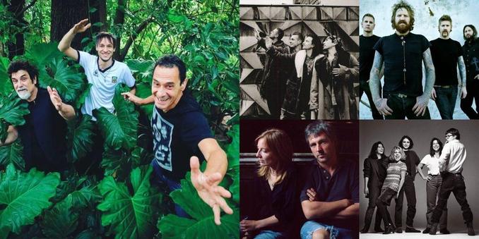 Collage of photos of the bands Divididos, U2, Mastodon, Beth Gibbons & Rustin Man, The Breeders