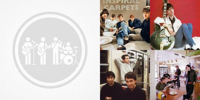 Collage of photos of the bands Drink The Sea, Inspiral Carpets, Johnny Marr, Los Prisioneros, My Chemical Romance