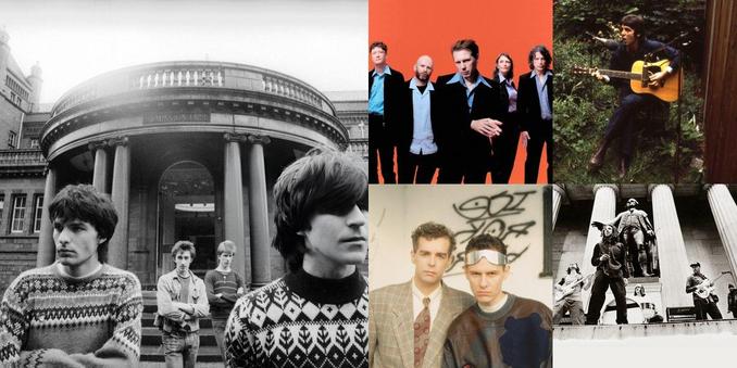 Collage of photos of the bands The Chameleons, Franz Ferdinand, Paul McCartney, Pet Shop Boys, Rage Against the Machine